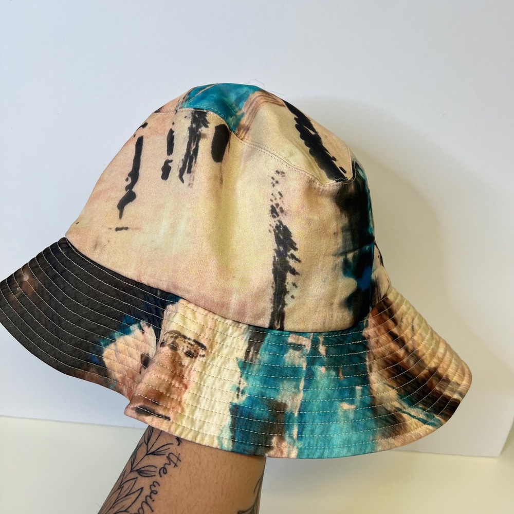 Eugenia Kim Womens Multi-Color Abstract Print Satin Lined Bucket Hat